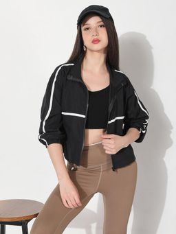 SHOWOFF - Women's Black Mock Collar Zipper Jacket