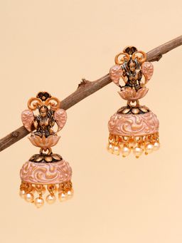 Karatcart - Gold Plated Pink Meena Mata Laxmi Jhumki Earrings for Women