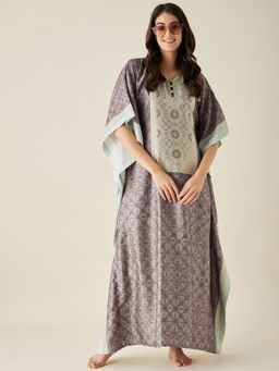 The Kaftan Company - Brown Ethnic Motif Printed Satin Kaftan