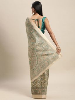 Odette - Khadi Silk Green Printed Saree with Unstitched Blouse