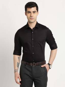 Turtle - Men Cotton Solid Slim Fit Black Formal Shirt