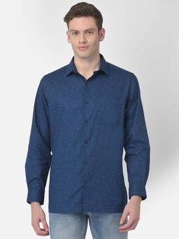 Turtle - Men Cotton Printed Slim Fit Blue Formal Shirt