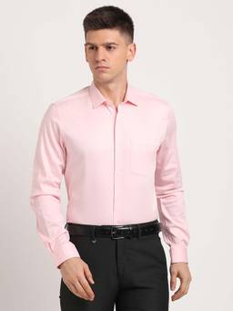 Turtle - Men Cotton Stretch Solid Slim Fit Light Pink Formal Shirt