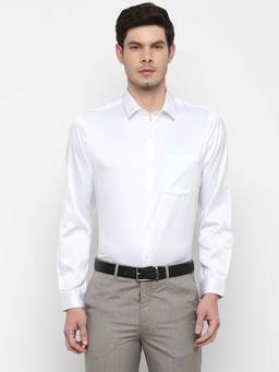 Turtle - Men Poly Satin Solid Slim Fit White Party Shirt