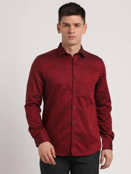 Turtle - Men Supima Cotton Solid Slim Fit Red Formal Shirt