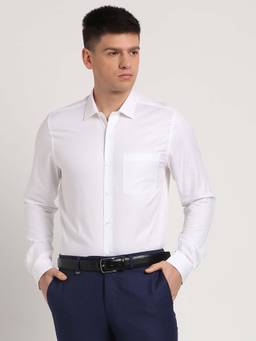 Turtle - Men Cotton Dobby Slim Fit White Formal Shirt