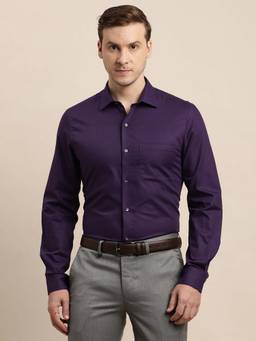 Turtle - Men Cotton Dobby Slim Fit Purple Formal Shirt