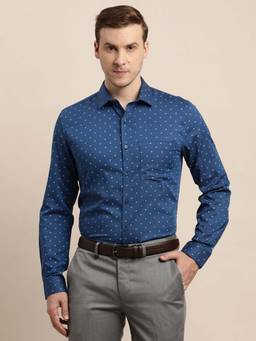 Turtle - Men Cotton Dobby Slim Fit Blue Formal Shirt