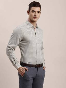 Turtle - Men Cotton Printed Slim Fit Brown Formal Shirt