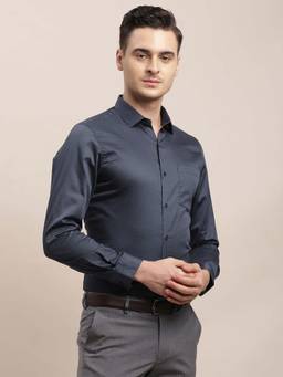 Turtle - Men Cotton Digital Print Slim Fit Navy Blue Formal Shirt