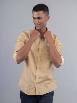 Turtle - Men Cotton Printed Slim Fit Brown Formal Shirt