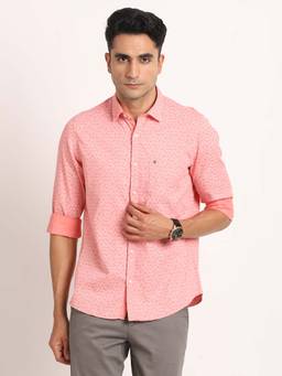 Turtle - Men Cotton Printed Slim Fit Light Pink Casual Shirt