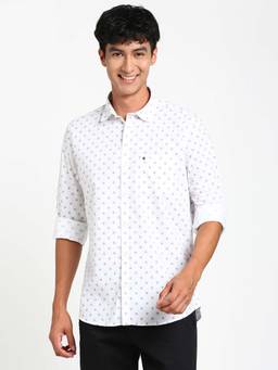 Turtle - Men Cotton Printed Slim Fit White Casual Shirt