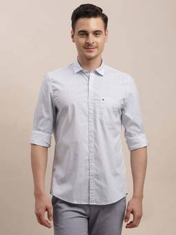 Turtle - Men Cotton Stretch Printed Slim Fit Light Blue Casual Shirt