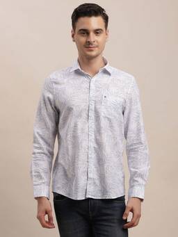 Turtle - Men Cotton Printed Slim Fit White Casual Shirt