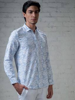 Turtle - Men Cotton Printed Slim Fit Light Blue Casual Shirt