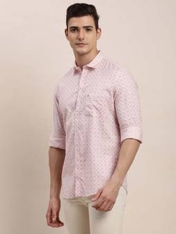 Turtle - Men Cotton Printed Slim Fit Pink Casual Shirt
