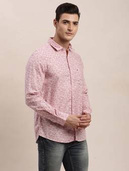 Turtle - Men Cotton Printed Slim Fit Light Pink Casual Shirt