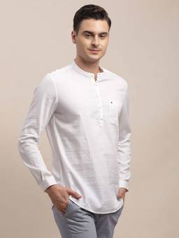 Turtle - Men Cotton Solid Slim Fit White Kurta Shirt