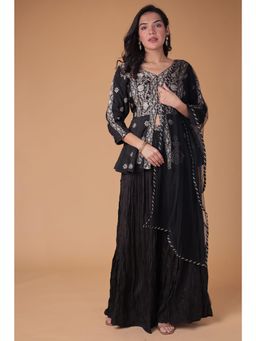 Zari Jaipur - Black Tunic and Palazzo with Dupatta (Set of 3)
