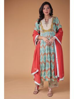 Zari Jaipur - Green Kurta and Pant with Dupatta (Set of 3)