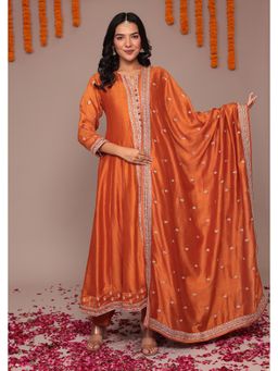 Zari Jaipur - Orange Flared Kurta and Pant with Dupatta (Set of 3)