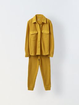 Spunkies - Boys Yellow Waffle Knit Cotton Casual Shirt & Joggers (Set of 2)