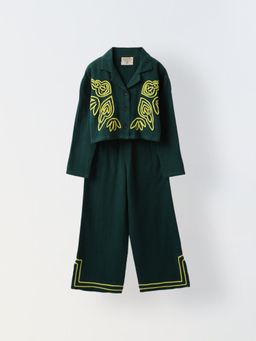 Spunkies - Girls Green Printed Cotton Gauze Co-Ord (Set of 2)