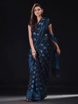 Beatitude - Black Cotton Silk Woven Jacquard Jamdani Saree with Unstitched Blouse