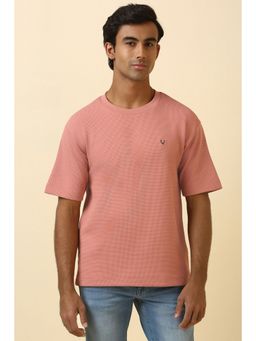 Allen Solly - Men Pink Textured Crew Neck T-Shirt