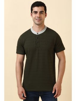 Allen Solly - Men Green Textured Henley Neck T-Shirt