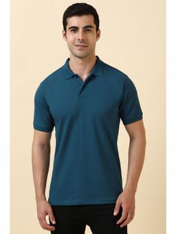 Allen Solly - Men Blue Textured Polo Neck T-Shirt