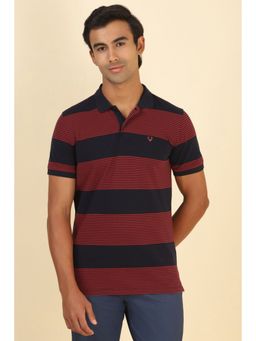 Allen Solly - Men Navy Striped Polo Neck T-Shirt