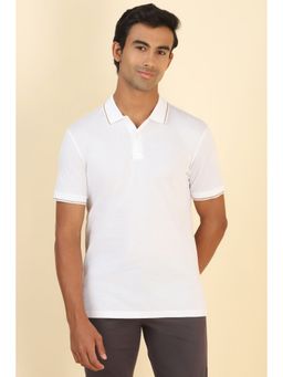 Allen Solly - Men White Textured Polo Neck T-Shirt
