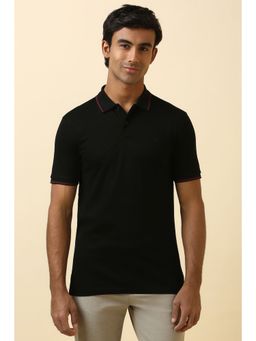Allen Solly - Men Black Textured Polo Neck T-Shirt