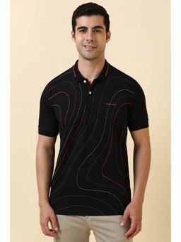 Allen Solly - Men Black Printed Polo Neck T-Shirt