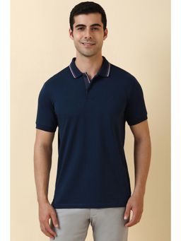 Allen Solly - Men Navy Solid Polo Neck T-Shirt
