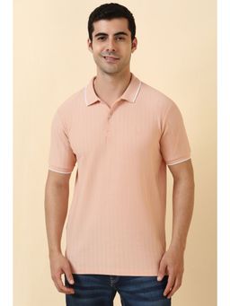 Allen Solly - Men Peach Textured Polo Neck T-Shirt