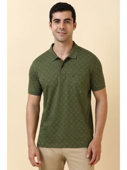 Allen Solly - Men Green Printed Polo Neck T-Shirt