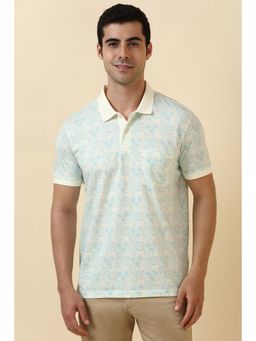 Allen Solly - Men Light Blue Printed Polo Neck T-Shirt
