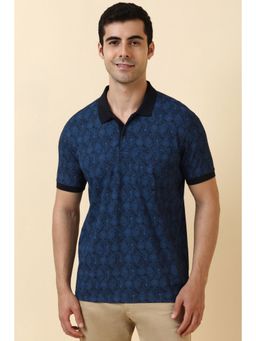 Allen Solly - Men Navy Printed Polo Neck T-Shirt