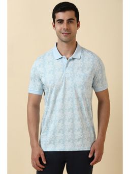 Allen Solly - Men Light Blue Printed Polo Neck Printed T-Shirts