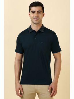 Allen Solly - Men Navy Solid Polo Neck T-Shirt