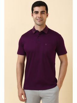 Allen Solly - Men Purple Solid Polo Neck T-Shirt