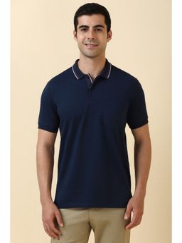 Allen Solly - Men Navy Solid Polo Neck T-Shirt