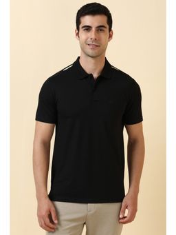 Allen Solly - Men Black Solid Polo Neck T-Shirt