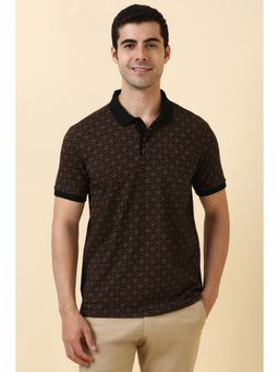 Allen Solly - Men Black Printed Polo Neck T-Shirt