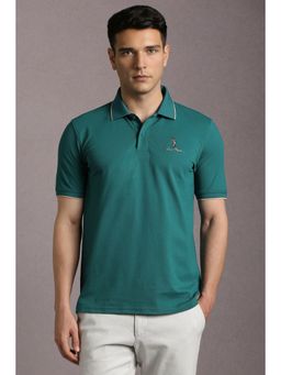 Louis Philippe - Men Green Textured Polo Neck T-Shirt