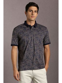 Louis Philippe - Men Navy Print Polo Neck T-Shirt