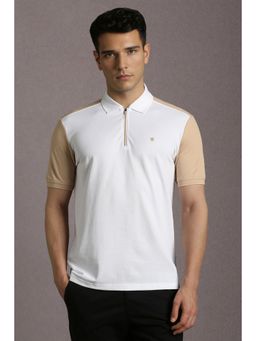 Louis Philippe - Men White Solid Polo Neck T-Shirt